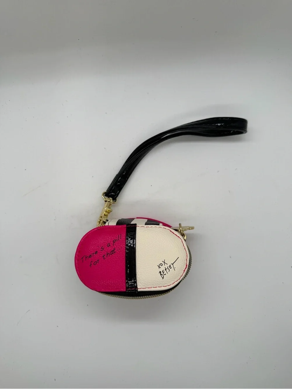 Betsey Johnson Pink, Cream & Black Leather Wristlet Clutch